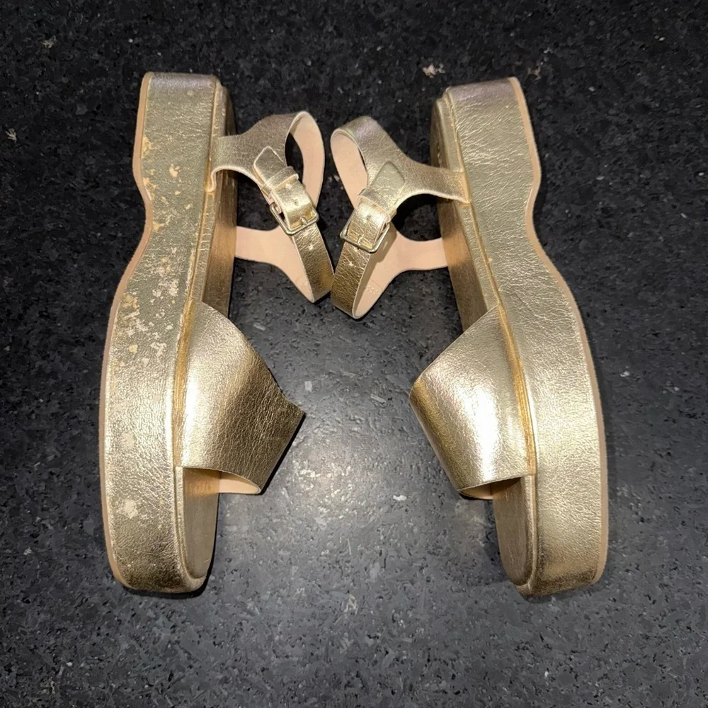 NEW ZARA MUTED METALLIC GOLD PLATFORM SOFT SANDALS SZ 39 8.5 (Read Description) - Picture 5 of 7